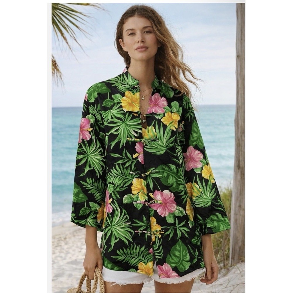LAUREN RALPH LAUREN 3XL LINEN TOP BOHO LAGENLOOK TROPICAL COASTAL VACATION